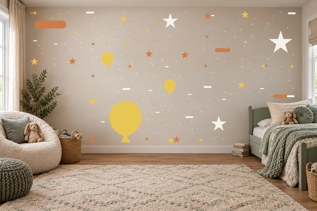 Birthday Confetti — exact recommended kit arranged in a kids’ room