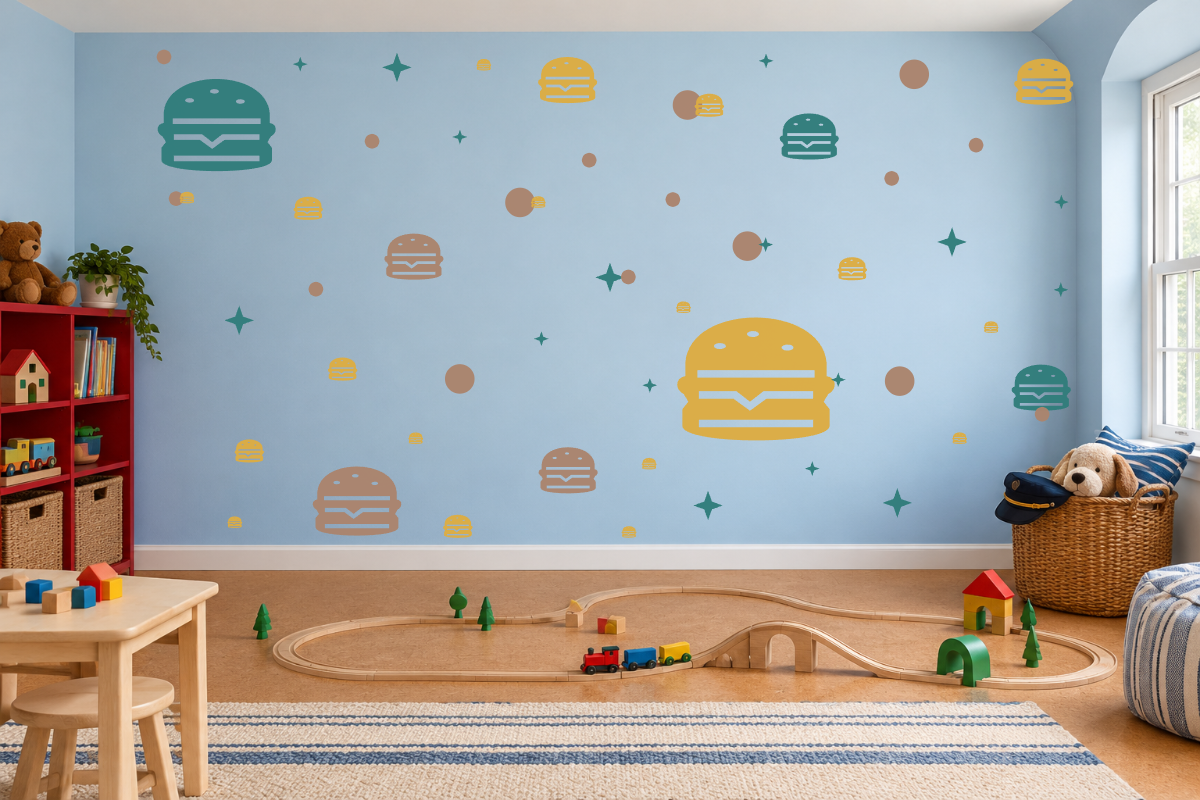 Burger Buddies — exact recommended kit arranged in a kids’ room
