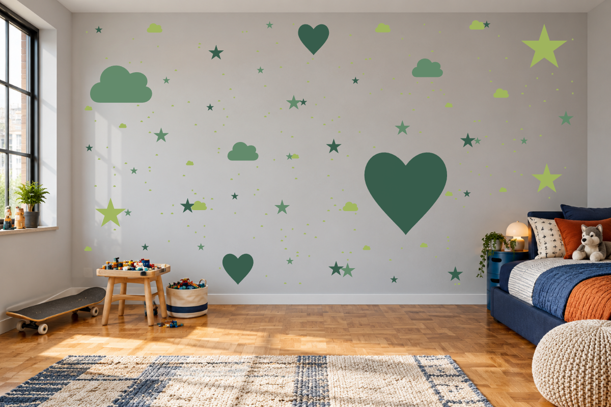 Happy Hearts — exact recommended kit arranged in a kids’ room