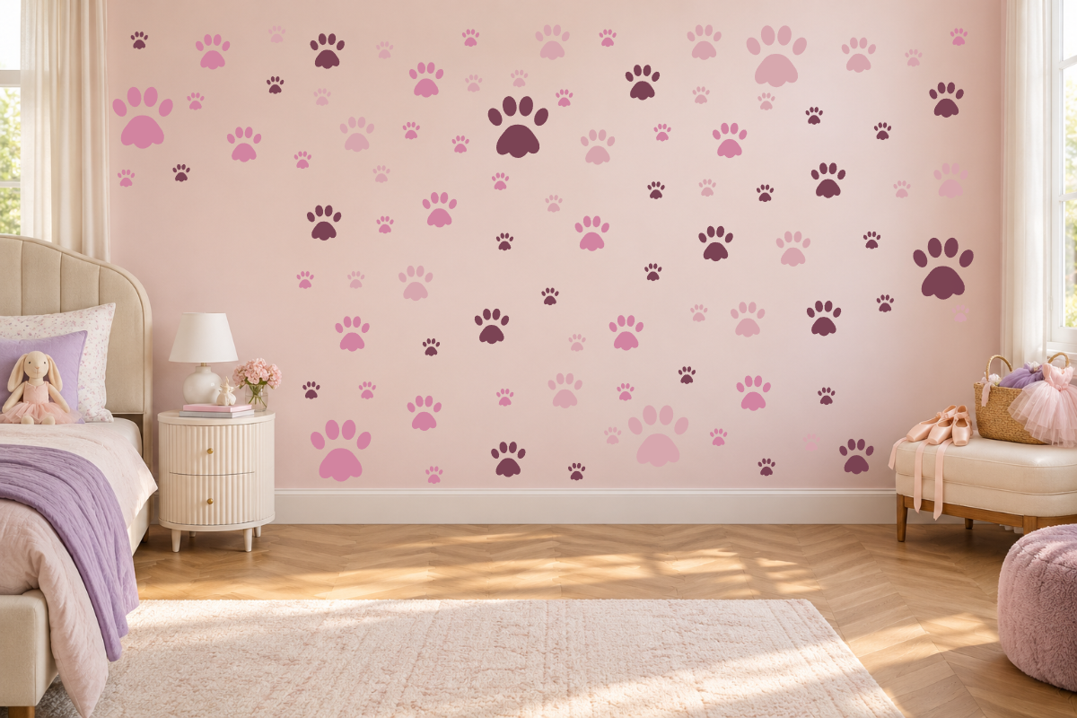 Kitty Paw Party — exact recommended kit arranged in a kids’ room