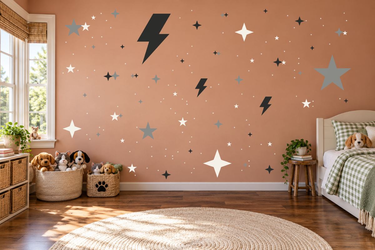 Meteor Shower — exact recommended kit arranged in a kids’ room