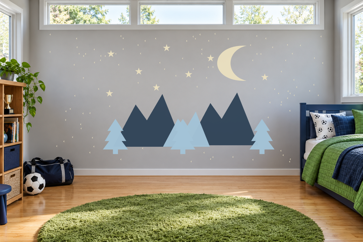 Moonlit Mountains — exact recommended kit arranged in a kids’ room
