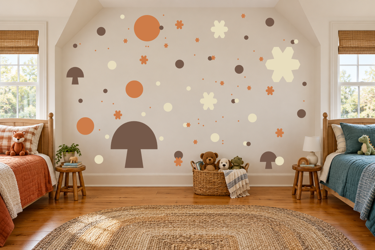 Mushroom Meadow — exact recommended kit arranged in a kids’ room