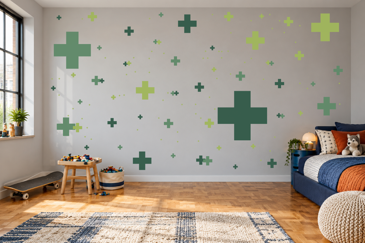 Plus Sign Pop — exact recommended kit arranged in a kids’ room
