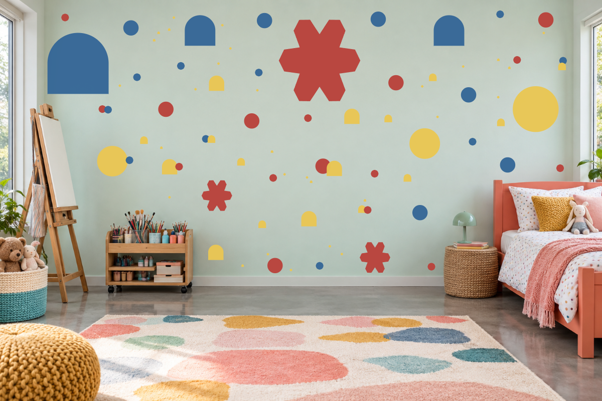 Retro Bloom — exact recommended kit arranged in a kids’ room