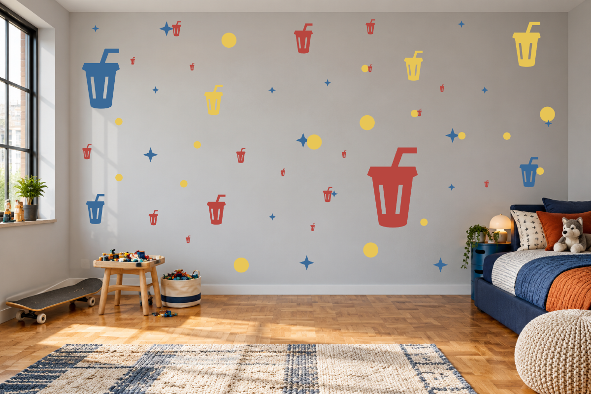 Soda Pop Party — exact recommended kit arranged in a kids’ room